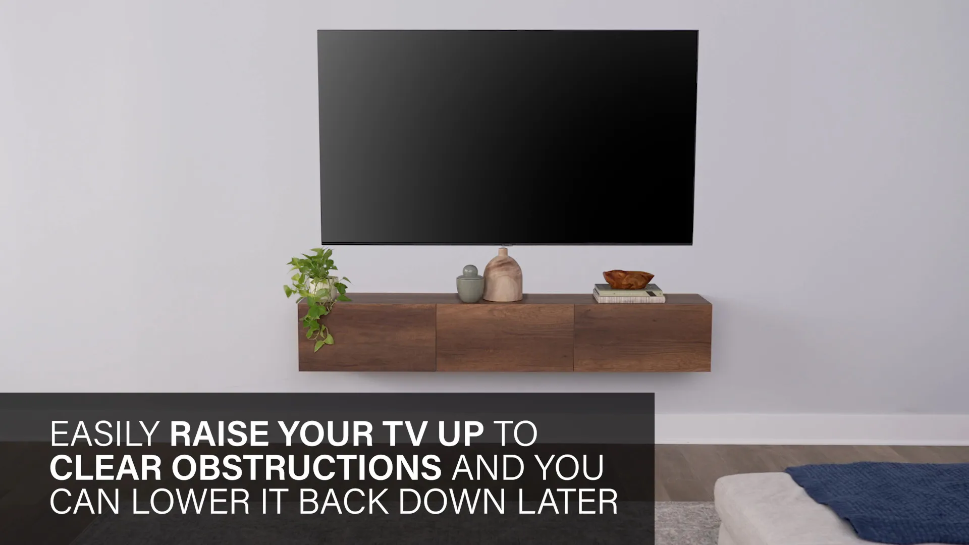 Shows arrows for adjusting the TV to make room for décor